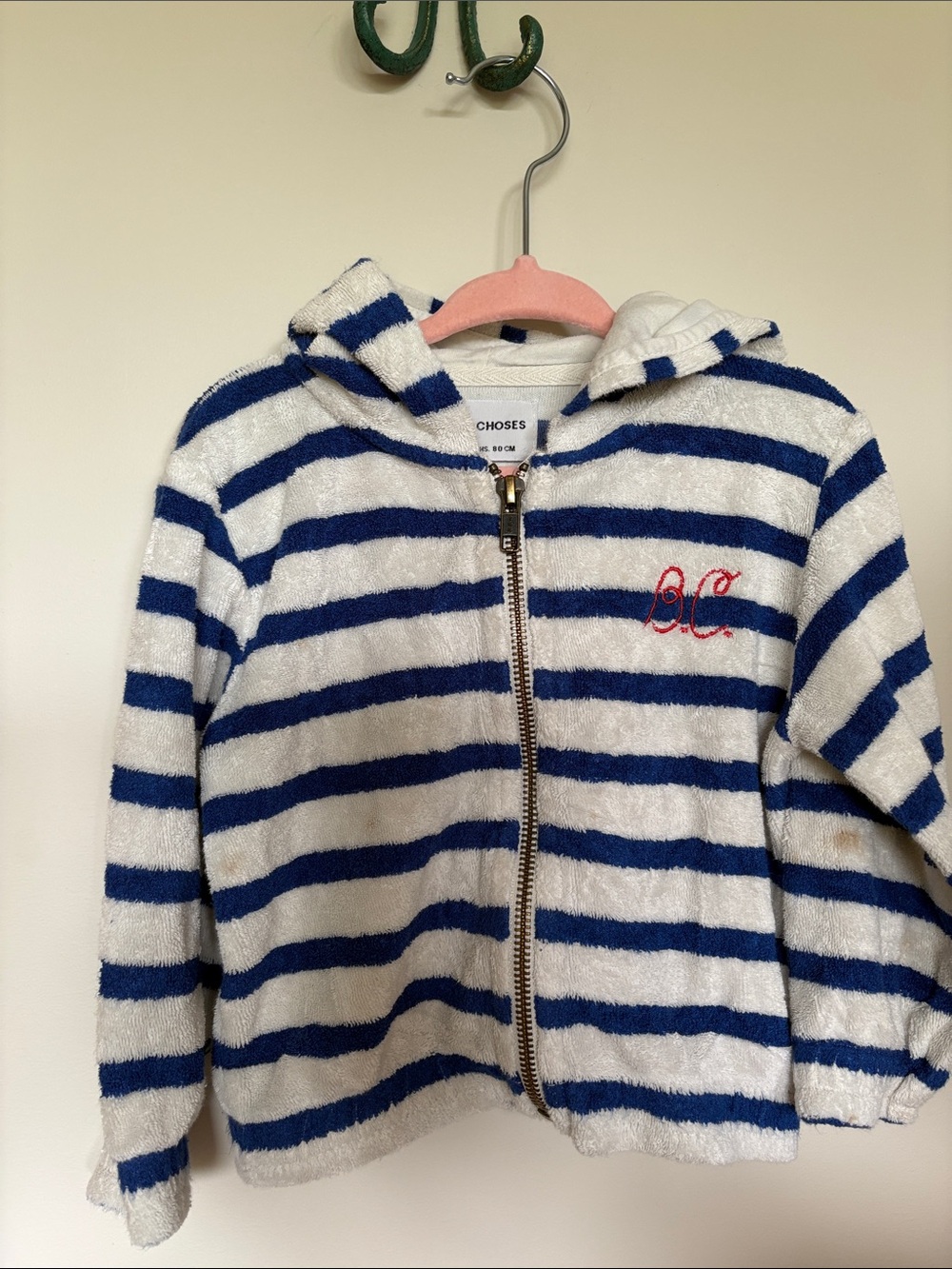 Bobo Choses Baby Terry Zip Hoodie Blue Stripe 12M 80cm